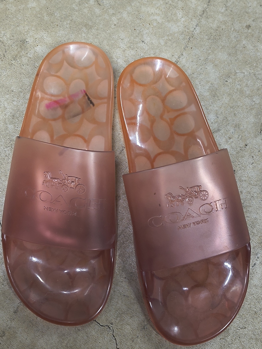 COACH Metallic Rose Slide Sandals